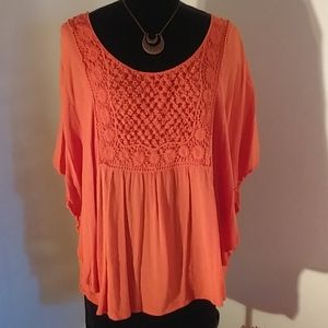 One World Crochet Detail Dolman Sleeve Top Lg